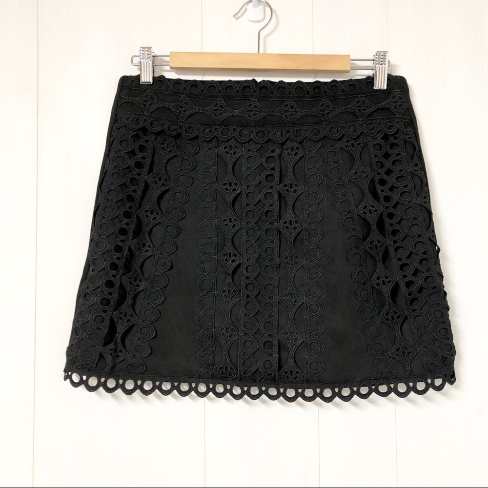 She + Sky Black Lace and Faux Suede Mini Skirt NWT